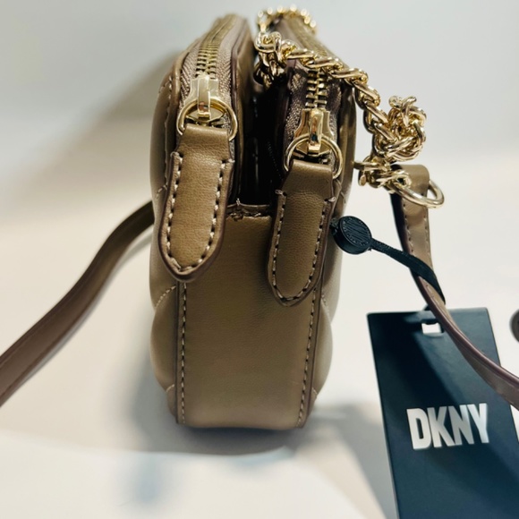 DKNY VERONICA Double Zip Crossbody Bag Quilted Dk Clay Chevron Fa… - Picture 6 of 13